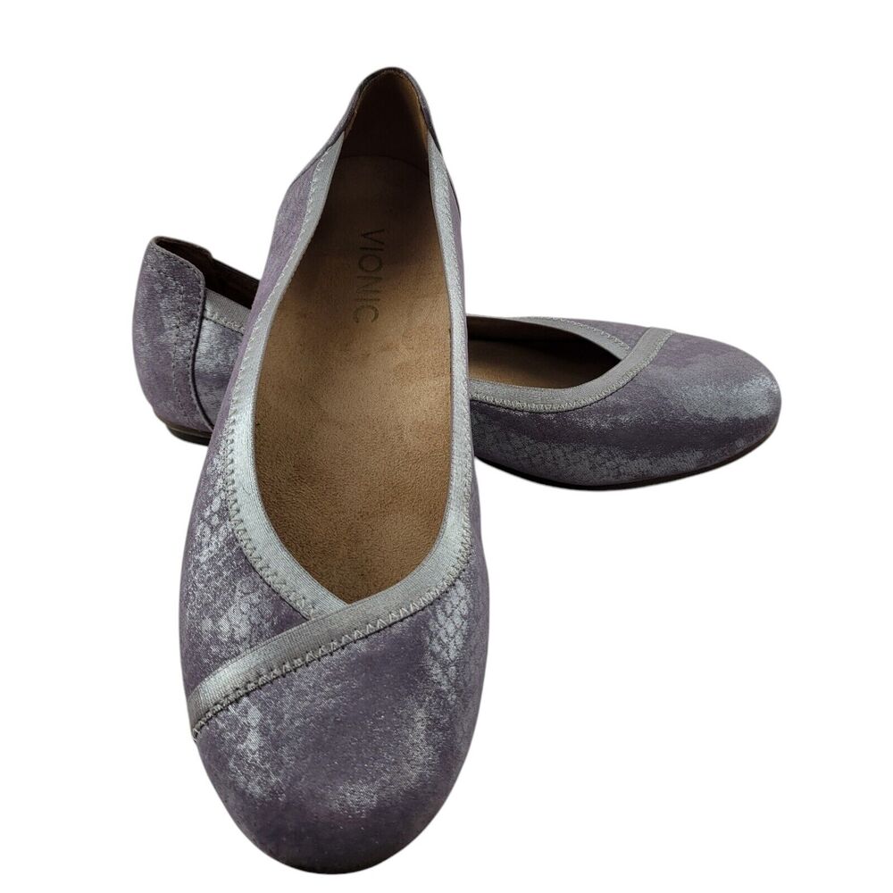 Vionic Shoes Womens 6.5 Caroll Ballet Flats Purple Metallic Comfort Arch Support